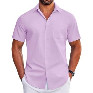 imageCOOFANDY Mens Short Sleeve Dress Shirts Wrinkle Free Business Casual Button Down Shirt with PocketPurple