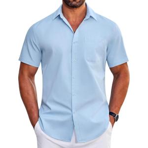 imageCOOFANDY Mens Short Sleeve Dress Shirts Wrinkle Free Business Casual Button Down Shirt with PocketSky Blue