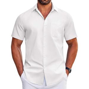 imageCOOFANDY Mens Short Sleeve Dress Shirts Wrinkle Free Business Casual Button Down Shirt with PocketWhite
