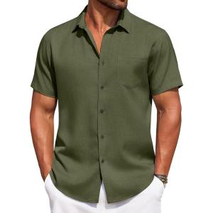 imageCOOFANDY Mens Summer Beach Vacation Shirt Casual Button Down Short Sleeve Shirt Hawaiian Tropical Resort WearArmy Green