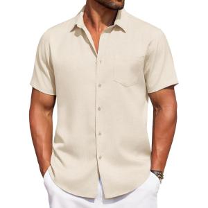 imageCOOFANDY Mens Summer Beach Vacation Shirt Casual Button Down Short Sleeve Shirt Hawaiian Tropical Resort WearBeige