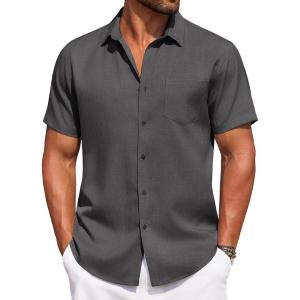 imageCOOFANDY Mens Summer Beach Vacation Shirt Casual Button Down Short Sleeve Shirt Hawaiian Tropical Resort WearDark Grey