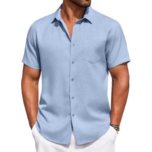 imageCOOFANDY Mens Summer Beach Vacation Shirt Casual Button Down Short Sleeve Shirt Hawaiian Tropical Resort WearSky Blue