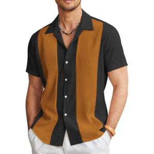 imageCOOFANDY Mens Vintage Bowling Shirt Short Sleeve Button Down Summer Cuba Beach ShirtsBlack Light Brown