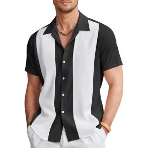 imageCOOFANDY Mens Vintage Bowling Shirt Short Sleeve Button Down Summer Cuba Beach ShirtsBlack White