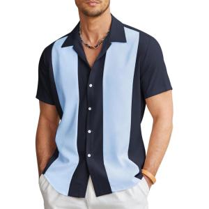 imageCOOFANDY Mens Vintage Bowling Shirt Short Sleeve Button Down Summer Cuba Beach ShirtsBlue Light Blue