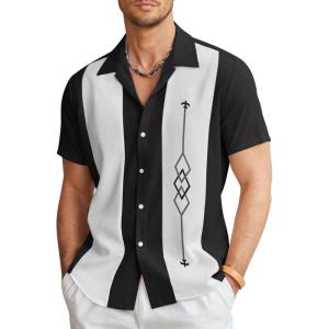 imageCOOFANDY Mens Vintage Bowling Shirt Short Sleeve Button Down Summer Cuba Beach ShirtsBowling Black White