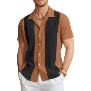imageCOOFANDY Mens Vintage Bowling Shirt Short Sleeve Button Down Summer Cuba Beach ShirtsBrown Black