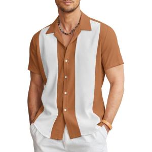 imageCOOFANDY Mens Vintage Bowling Shirt Short Sleeve Button Down Summer Cuba Beach ShirtsBrown White