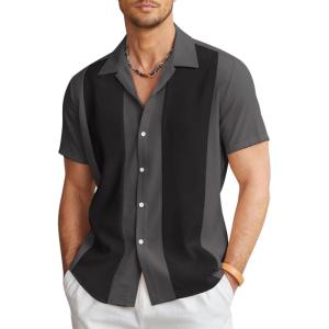 imageCOOFANDY Mens Vintage Bowling Shirt Short Sleeve Button Down Summer Cuba Beach ShirtsDark Gray Black