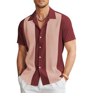 imageCOOFANDY Mens Vintage Bowling Shirt Short Sleeve Button Down Summer Cuba Beach ShirtsDate Red Pink