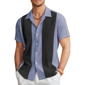 imageCOOFANDY Mens Vintage Bowling Shirt Short Sleeve Button Down Summer Cuba Beach ShirtsLight Blue Black