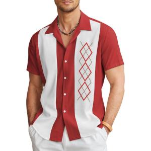 imageCOOFANDY Mens Vintage Bowling Shirt Short Sleeve Button Down Summer Cuba Beach ShirtsRed Apricot
