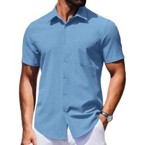 imageCOOFANDY Mens Wrinkle Free Shirts 2025 Short Sleeve Casual Button Down Summer Dress ShirtsBlue