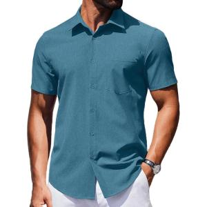 imageCOOFANDY Mens Wrinkle Free Shirts 2025 Short Sleeve Casual Button Down Summer Dress ShirtsDeep Blue