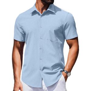 imageCOOFANDY Mens Wrinkle Free Shirts 2025 Short Sleeve Casual Button Down Summer Dress ShirtsLight Blue