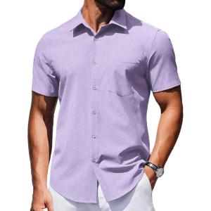 imageCOOFANDY Mens Wrinkle Free Shirts 2025 Short Sleeve Casual Button Down Summer Dress ShirtsLilac