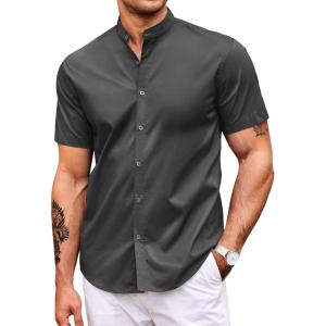 imageCOOFANDY Muscle Fit Dress Shirts for Men Banded Collar Casual Button Down ShirtsDark Grey