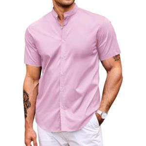 imageCOOFANDY Muscle Fit Dress Shirts for Men Banded Collar Casual Button Down ShirtsPink