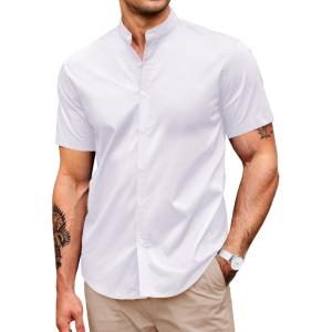 imageCOOFANDY Muscle Fit Dress Shirts for Men Banded Collar Casual Button Down ShirtsWhite