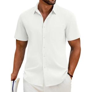 imageCOOFANDY Shirts for Men Short Sleeve Button Down Shirt Casual Summer Beach ShirtAwhite