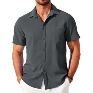 imageCOOFANDY Shirts for Men Short Sleeve Button Down Shirt Casual Summer Beach ShirtDark Grey