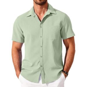 imageCOOFANDY Shirts for Men Short Sleeve Button Down Shirt Casual Summer Beach ShirtLight Green