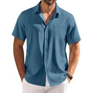 imageCOOFANDY Shirts for Men Short Sleeve Button Down Shirt Casual Summer Beach ShirtsDeep Blue