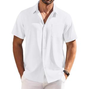 imageCOOFANDY Shirts for Men Short Sleeve Button Down Shirt Casual Summer Beach ShirtsWhite