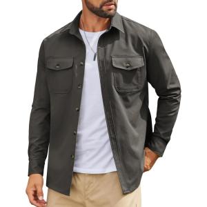 imageCOOFANDY Work Shirts for Mens Long Sleeve Casual Button Down Shirt Mens Shacket with Flap PocketsDark Green