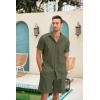 imageCOOFANDY Men Linen Sets Outfits 2 Piece Short Sleeve Cuban Shirts Guayabera Linen SuitArmy Green