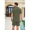 imageCOOFANDY Men Linen Sets Outfits 2 Piece Short Sleeve Cuban Shirts Guayabera Linen SuitArmy Green