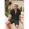 imageCOOFANDY Men Linen Sets Outfits 2 Piece Short Sleeve Cuban Shirts Guayabera Linen SuitBlack