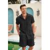 imageCOOFANDY Men Linen Sets Outfits 2 Piece Short Sleeve Cuban Shirts Guayabera Linen SuitBlack