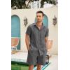 imageCOOFANDY Men Linen Sets Outfits 2 Piece Short Sleeve Cuban Shirts Guayabera Linen SuitDark Gray