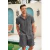imageCOOFANDY Men Linen Sets Outfits 2 Piece Short Sleeve Cuban Shirts Guayabera Linen SuitDark Gray