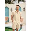 imageCOOFANDY Men Linen Sets Outfits 2 Piece Short Sleeve Cuban Shirts Guayabera Linen SuitKhaki