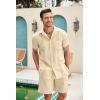 imageCOOFANDY Men Linen Sets Outfits 2 Piece Short Sleeve Cuban Shirts Guayabera Linen SuitKhaki
