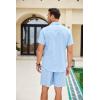 imageCOOFANDY Men Linen Sets Outfits 2 Piece Short Sleeve Cuban Shirts Guayabera Linen SuitLight Blue
