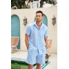 imageCOOFANDY Men Linen Sets Outfits 2 Piece Short Sleeve Cuban Shirts Guayabera Linen SuitLight Blue