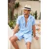 imageCOOFANDY Men Linen Sets Outfits 2 Piece Short Sleeve Cuban Shirts Guayabera Linen SuitLight Blue