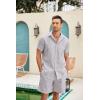 imageCOOFANDY Men Linen Sets Outfits 2 Piece Short Sleeve Cuban Shirts Guayabera Linen SuitLight Gray