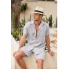 imageCOOFANDY Men Linen Sets Outfits 2 Piece Short Sleeve Cuban Shirts Guayabera Linen SuitLight Gray