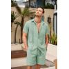 imageCOOFANDY Men Linen Sets Outfits 2 Piece Short Sleeve Cuban Shirts Guayabera Linen SuitLight Green