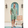 imageCOOFANDY Men Linen Sets Outfits 2 Piece Short Sleeve Cuban Shirts Guayabera Linen SuitLight Green