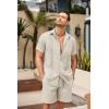 imageCOOFANDY Men Linen Sets Outfits 2 Piece Short Sleeve Cuban Shirts Guayabera Linen SuitLight Khaki