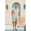 imageCOOFANDY Men Linen Sets Outfits 2 Piece Short Sleeve Cuban Shirts Guayabera Linen SuitLight Khaki