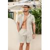 imageCOOFANDY Men Linen Sets Outfits 2 Piece Short Sleeve Cuban Shirts Guayabera Linen SuitLight Khaki