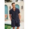 imageCOOFANDY Men Linen Sets Outfits 2 Piece Short Sleeve Cuban Shirts Guayabera Linen SuitNavy Blue