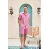 imageCOOFANDY Men Linen Sets Outfits 2 Piece Short Sleeve Cuban Shirts Guayabera Linen SuitPink
